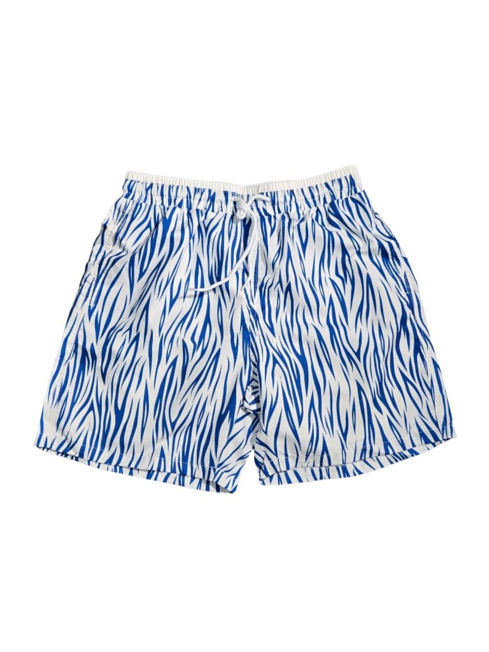 NWOT | Blue & White Zebra Animal Print Quick-Dry Swim Trunks with Mesh Liner | S